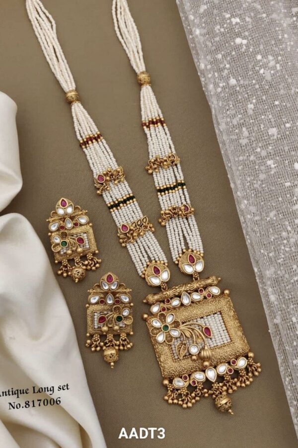 AADT3 Premium Long Antique Wedding Jewellery Set for Brides