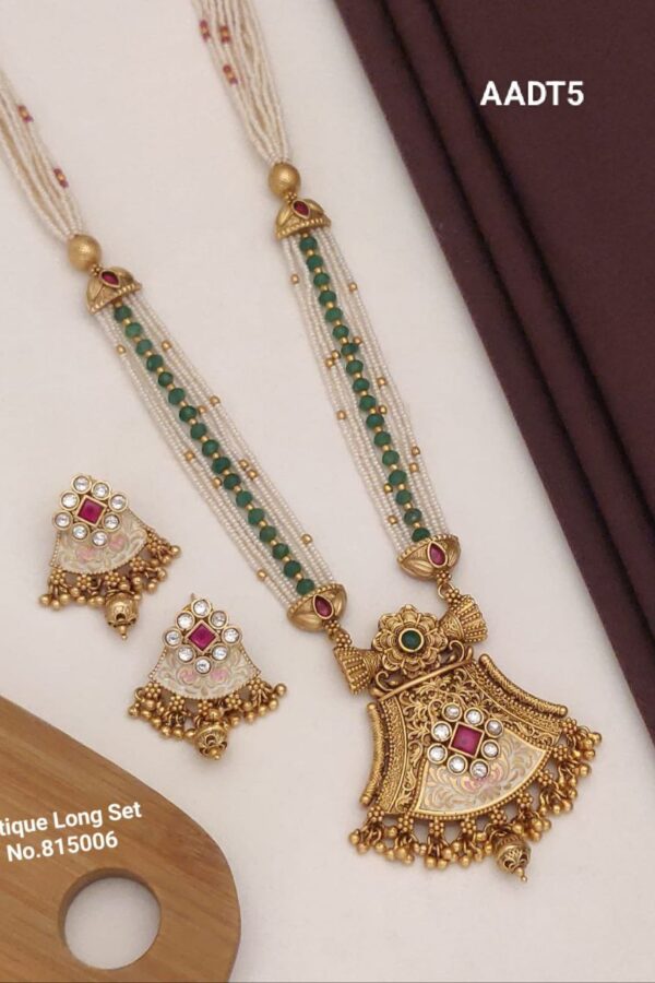 AADT5 Vintage Long Antique Bridal Jewellery Set with Earrings